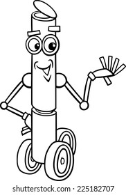 Black and White Cartoon Vector Illustration of Funny Fantasy Robot on Wheels for Coloring Book