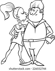 Black and White Cartoon Vector Illustration of Eccentric Couple in Love
