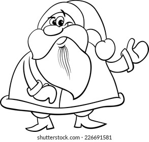 Black and White Cartoon Vector Illustration of Santa Claus Character on Christmas Time for Coloring Book