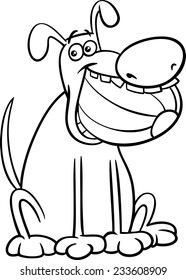 Black and White Cartoon Vector Illustration of Funny Dog Character with Ball for Coloring Book