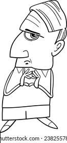 Black and White Cartoon Vector Illustration of Thoughtful Man or Professor Considering Something for Coloring Book