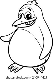 Black and White Cartoon Vector Illustration of Young Funny Penguin Bird for Coloring Book