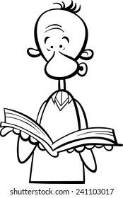 Black and White Cartoon Vector illustration of Funny Man with Open Book for Coloring Book
