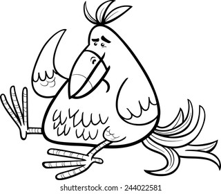 Black and White Cartoon Vector Illustration of Colorful Fantasy or Exotic Bird for Coloring Book