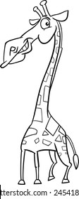 Black and White Cartoon Vector Illustration of Funny Giraffe Wild Animal for Coloring Book
