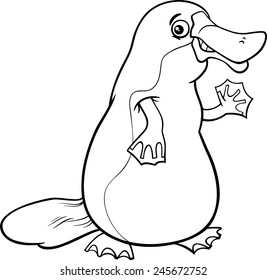 Black and White Cartoon Vector Illustration of Funny Platypus or Duckbill Animal for Coloring Book