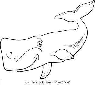 Black and White Cartoon Vector Illustration of Funny Whale Sea Mammal Animal for Coloring Book