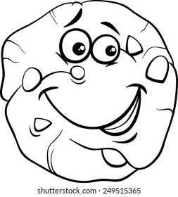 Black and White Cartoon Vector Illustration of Cookie with Chocolate Clip Art for Coloring Book