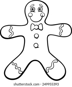 Black and White Cartoon Vector Illustration of Gingerbread Man Cookie Clip Art for Coloring Book