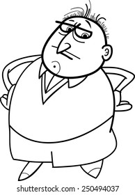 Black and White Cartoon Vector Illustration of Man or Businessman Boss Character for Coloring Book