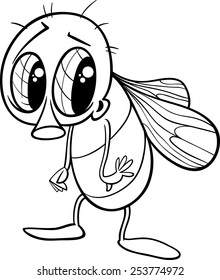 Black and White Cartoon Vector Illustration of Cute Fly Insect Character for Coloring Book