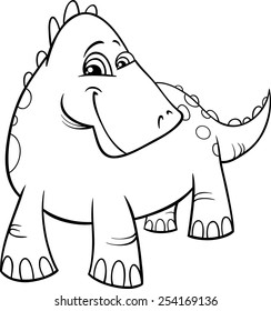 Black and White Cartoon Vector Illustration of Funny Prehistoric Dinosaur or Fantasy Dragon for Coloring Book
