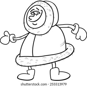 Black and White Cartoon Vector Illustration of Funny Eskimo or Lapp Man for Coloring Book