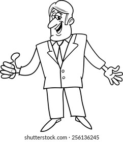 Black and White Cartoon Vector Illustration of Man or Businessman with OK Gesture