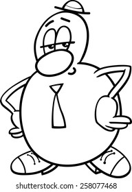 Black and White Cartoon Vector Illustration of Funny Fantasy Character in Hat for Coloring Book