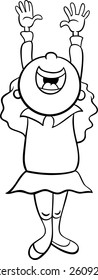 Black and White Cartoon Vector Illustration of Happy Laughing Little Girl for Coloring Book