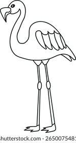 Ilustração de vetor de desenhos animados em preto e branco. Colorir a página com um flamingo. Livro de colorir, impressão, design de camiseta, adesivo, rótulo. Planilha para crianças.