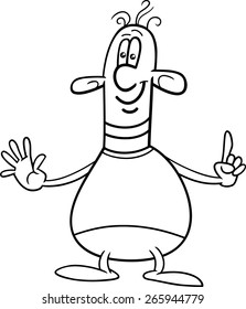 Black and White Cartoon Vector Illustration of Funny Fantasy Character or Alien for Coloring Book
