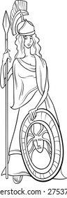 Black and White Cartoon Vector Illustration of Mythological Greek Goddess Athena for Coloring Book