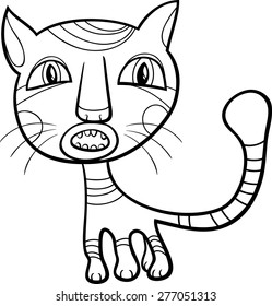 Black and White Cartoon Vector Illustration of Funny Cat or Kitten for Coloring Book