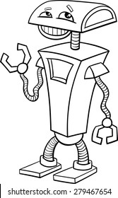 Black and White Cartoon Vector Illustration of Funny Robot Science Fiction Character for Coloring Book