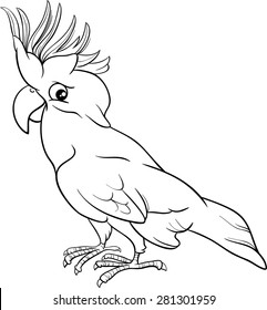 Black   White Cartoon Vector Illustration Cockatoo Parrot Bird for Coloring Book