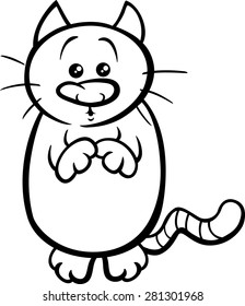Black and White Cartoon Vector Illustration of Cute Cat or Kitten Begging for Food for Coloring Book