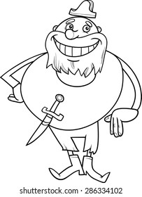 Black and White Cartoon Vector Illustration of Funny Pirate Character with Knife for Coloring Book