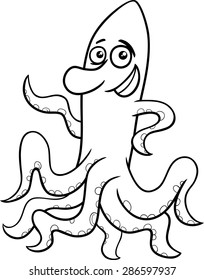 Black and White Cartoon Vector Illustration of Funny Octopus Sea Animal for Coloring Book