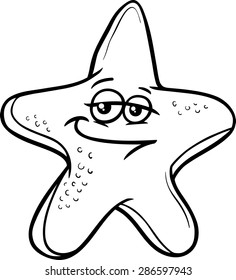 Black and White Cartoon Vector Illustration of Funny Starfish Sea Animal for Coloring Book