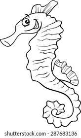 Black and White Cartoon Vector Illustration of Funny Seahorse Sea Animal for Coloring Book
