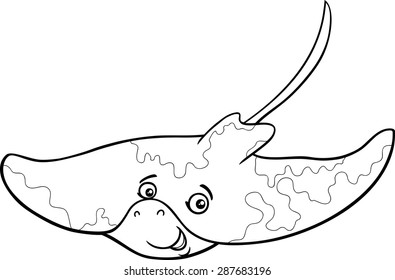 Black and White Cartoon Vector Illustration of Ray Fish Sea Animal for Coloring Book