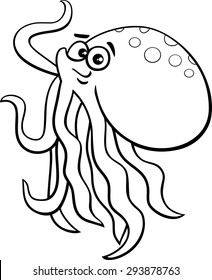 Black and White Cartoon Vector Illustration of Cute Octopus Sea Animal for Coloring Book