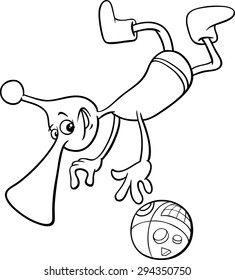 Black and White Cartoon Vector Illustration of Funny Alien or Martian Character in Space for Coloring Book