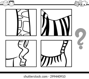 Black and White Cartoon Vector Illustration of Education Game of Guessing Animals for Preschool Children