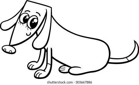 Black and White Cartoon Vector Illustration of Cute Female Dog or Puppy for Coloring Book