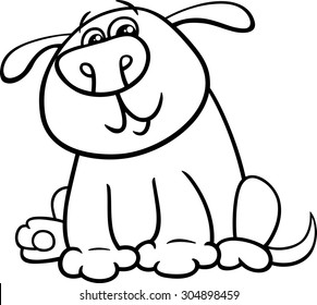 Black and White Cartoon Vector Illustration of Funny Dog or Puppy for Coloring Book