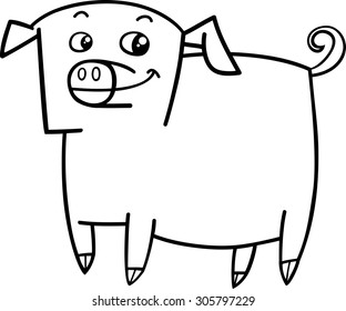 Black and White Cartoon Vector Illustration of Funny Pig Farm Animal Character for Coloring Book