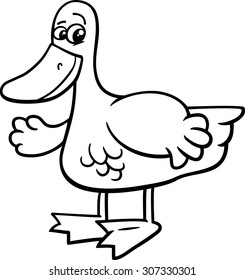 Black and White Cartoon Vector Illustration of Duck Farm Bird Animal Character for Coloring Book
