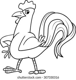 Black and White Cartoon Vector Illustration of Rooster Farm Bird Animal Character for Coloring Book