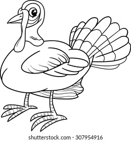 Black and White Cartoon Vector Illustration of Turkey Farm Bird Animal Character for Coloring Book