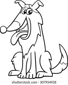 Black and White Cartoon Vector Illustration of Funny Sheep Dog Animal Character for Coloring Book