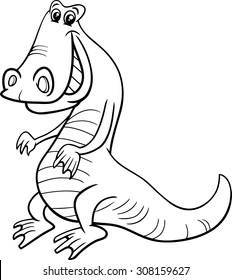 Black and White Cartoon Vector Illustration of Crocodile or Alligator Reptile Animal for Coloring Book