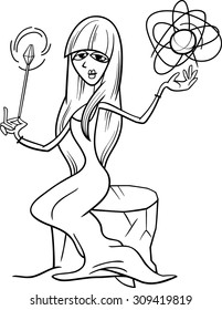 Black and White Cartoon Vector Illustration of Beautiful Witch or Fairy Fantasy Character Casting a Spell for Coloring Book