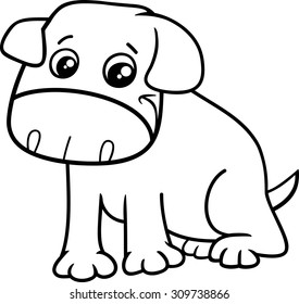 Black and White Cartoon Vector Illustration of Funny Little Dog or Puppy for Coloring Book