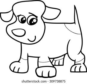 Black and White Cartoon Vector Illustration of Cute Little Spotted Dog or Puppy for Coloring Book