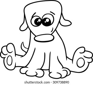 Black and White Cartoon Vector Illustration of Funny Little Dog or Puppy for Coloring Book