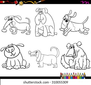 Black and White Cartoon Vector Illustration Dogs Animal Characters Set for Coloring Book