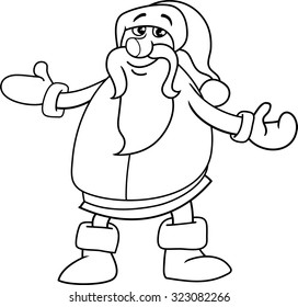 Black and White Cartoon Vector Illustration of Santa Claus on Christmas Time for Coloring Book