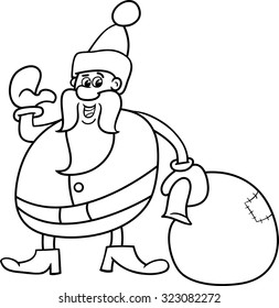 Black and White Cartoon Vector Illustration of Santa Claus with Sack on Christmas Time for Coloring Book